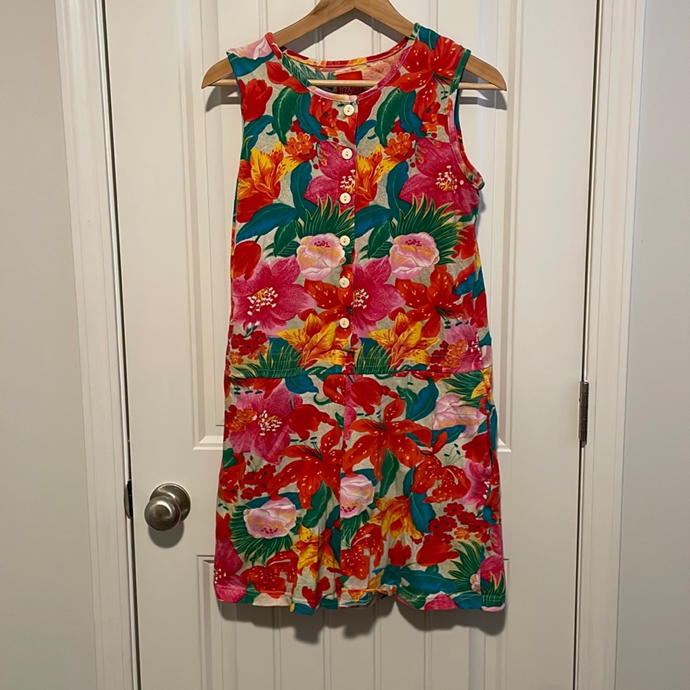 Vintage floral romper with pockets - size large